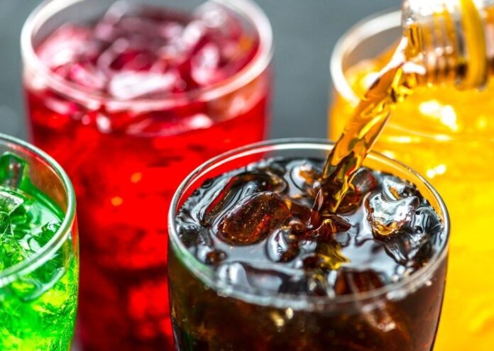 Colorful soda drinks macro shot