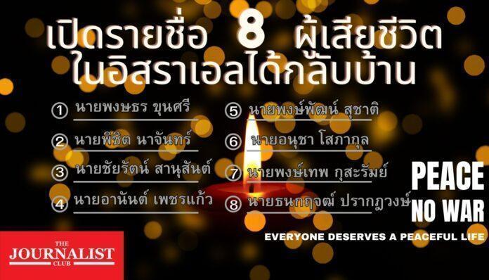 รายชื่อผู้เสียชีวิต อิสราเอล คนไทย