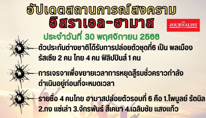 อัปเดตสงครามอิสราเอล-ฮามาส 30 พ.ย.66
