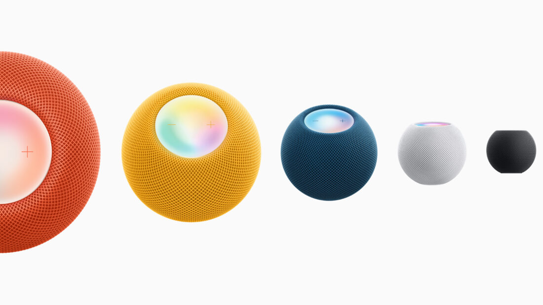 นอกเหนือจากสีขาวและสีเทาสเปซเกรย์แล้ว HomePod mini ยังมีจำหน่ายในสีสันสดใส 3 สี ได้แก่ สีส้ม สีเหลือง และสีฟ้า
