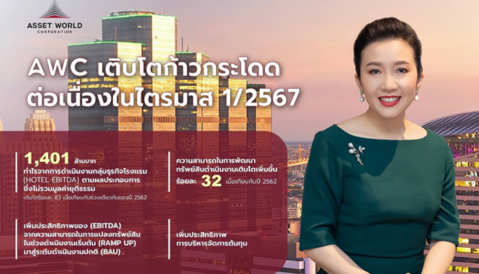 AWC โชว์ Q1/67 ดันโรงแรมโต 43% ราคาห้องพุ่ง 6.2 พัน/คืน วัลลภา ไตรโสรัส ซีอีโอและกรรมการผู้จัดการใหญ่ บมจ.แอสเสท เวิรด์ คอร์ป “AWC” โชว์ผลงานไตรมาส 1 ปี’67 นำธุรกิจโรงแรมทำกำไร 1,401 ล้านบาท